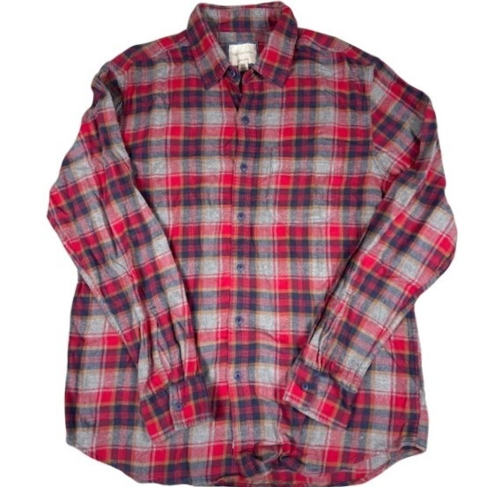 American Eagle Super Soft Flannel Shirt Mens Medium Red‎ Grey Plaid Button Down